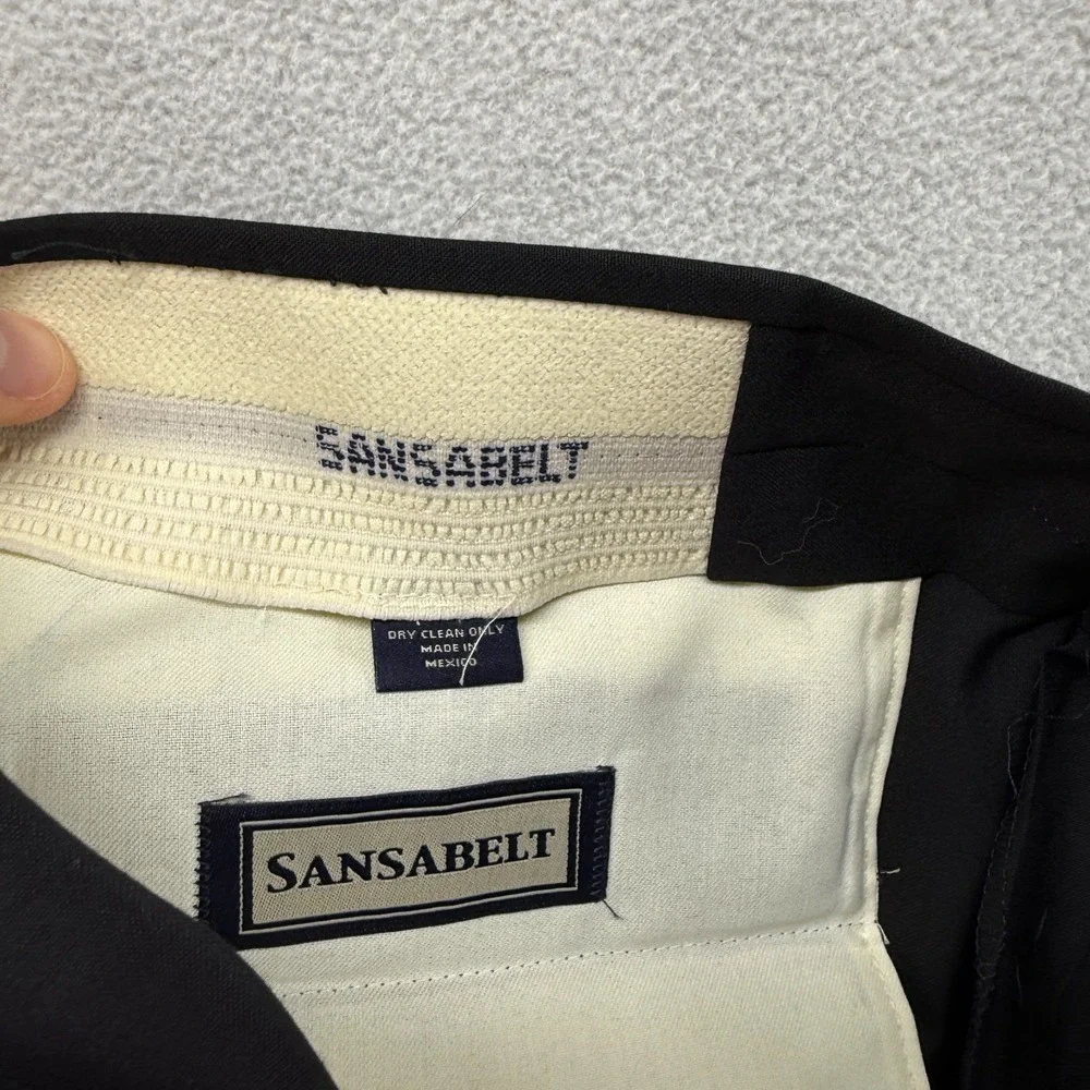 Vintage Sansabelt Dress Pants men's 34 Black Trousers Super 100s Unhemmed NEW